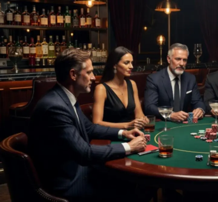 Elegancka atmosfera baru pokerowego z kartami i żetonami