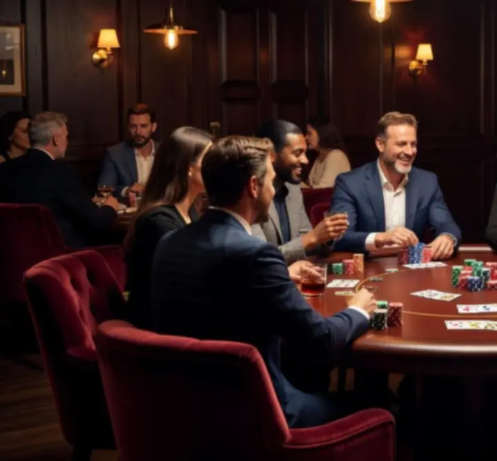 Klimatyczne wnętrze pokerowego baru MindLogicHU podczas wieczornego wydarzenia