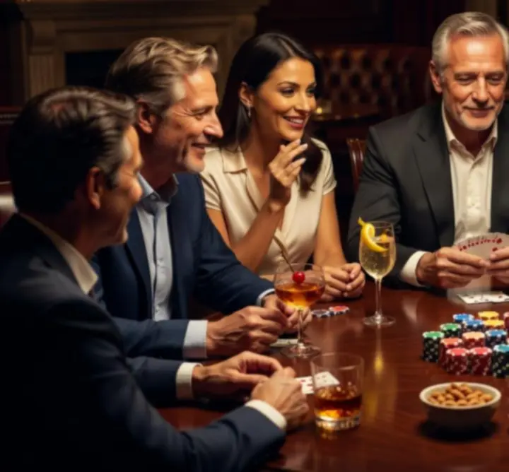 Stół pokerowy z kartami i żetonami w eleganckim barze